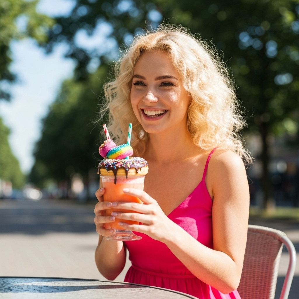 Woman with donut float